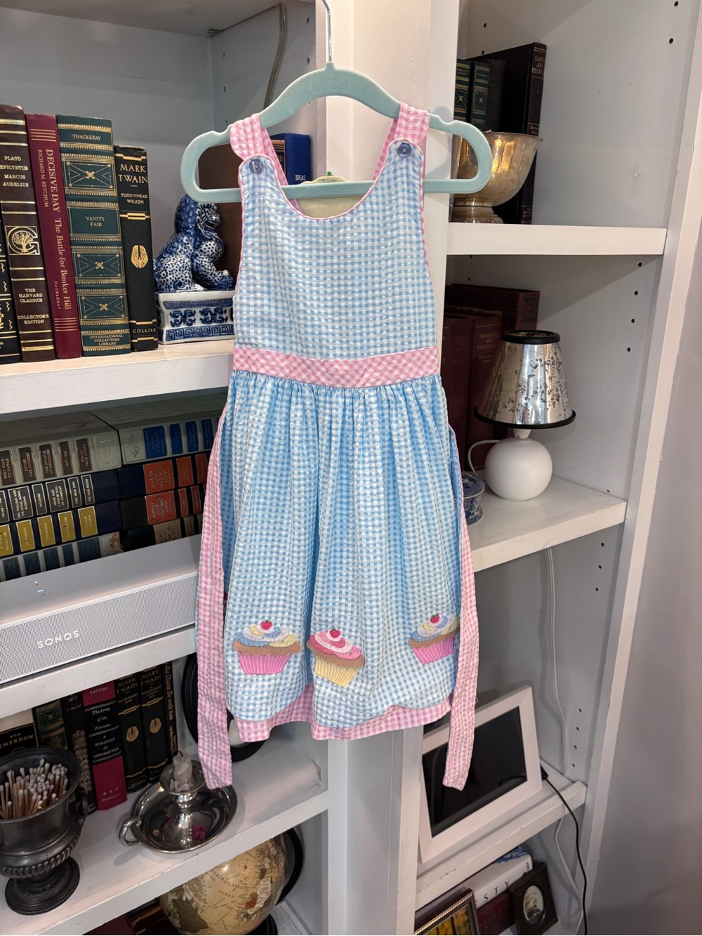 Girls Blue & Pink Gingham Cupcake Apron Dress by